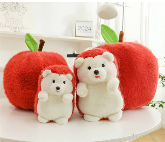 Reversible Apple/Hedgehog Stuffed Animal Plush Toy Pillow Decoration Plushie Gift for All Ages