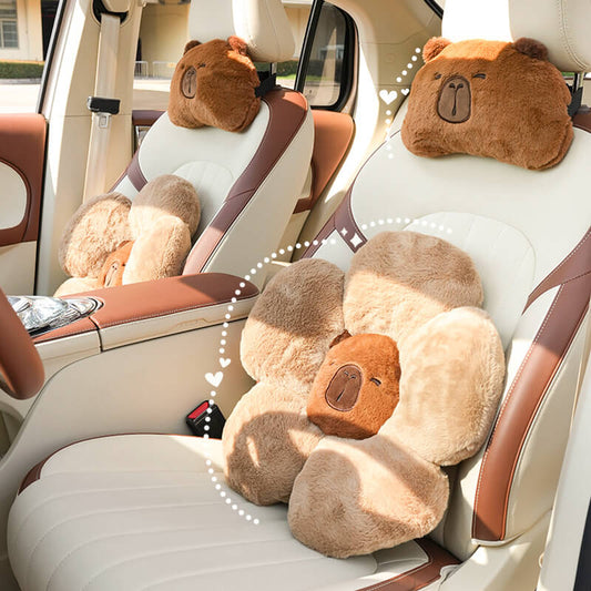 Cuteee Family Capybara Plush Car Headrest Car Neck Pillow Soft And Comfortable Car Lumbar Pillow
